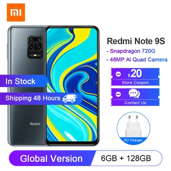 

Global Version Xiaomi Redmi Note 9S 6GB 128GB Snapdragon 720G Octa core Smartphone 6.67" FHD+ 5020 mAh 48MP Quad Cam Cellphone