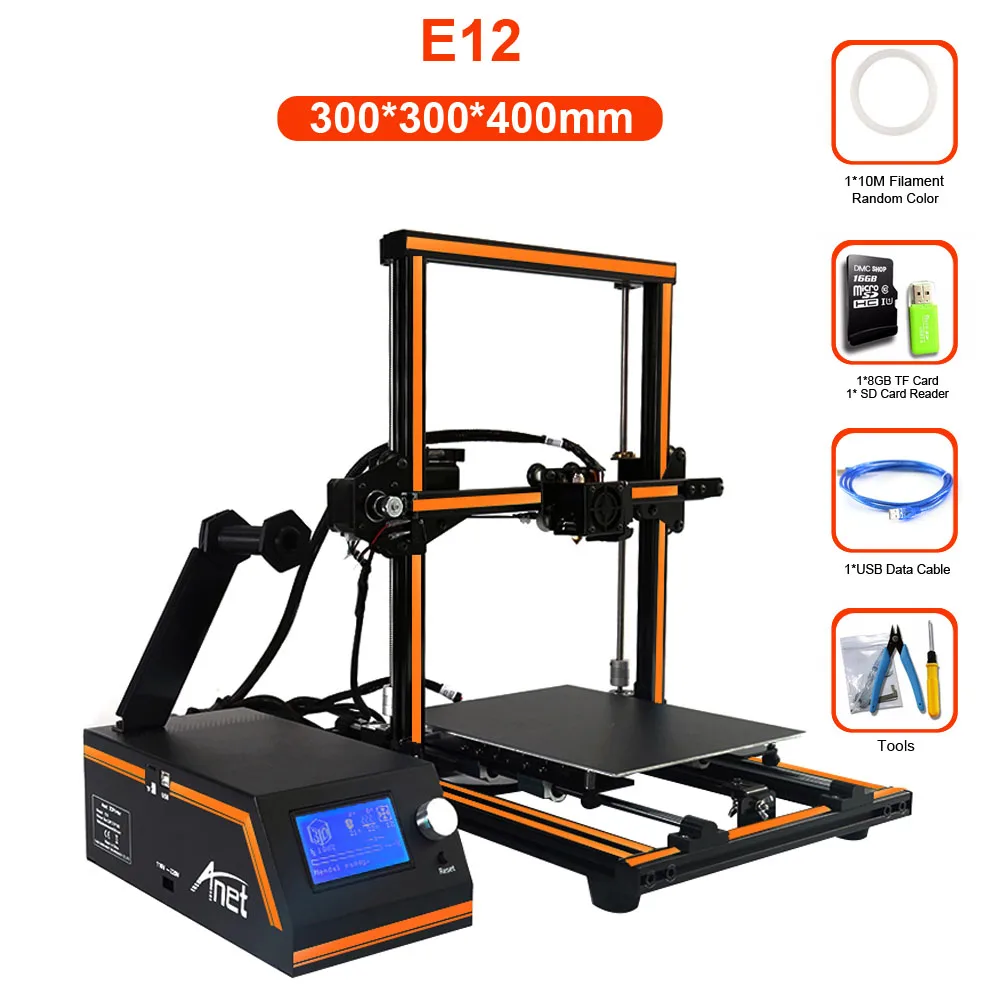 Anet Eagel серийный E10 E12 E16 настольный 3d принтер алюминиевая рама Высокая точность Reprap Prusa i3 большой размер DIY 3d принтер набор - Цвет: E12 3D Printer