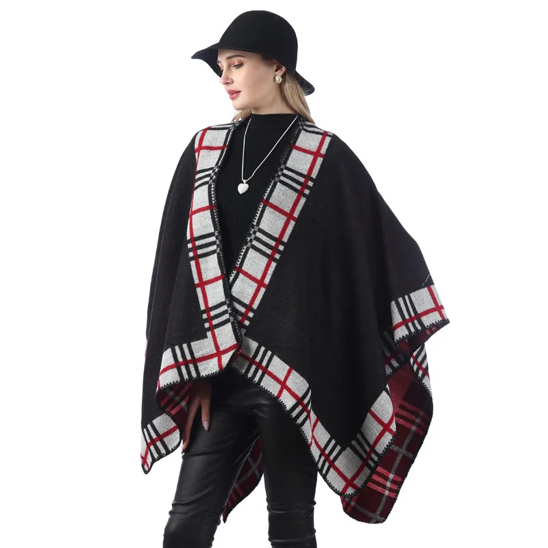 Hot Selling European And American Streets Plaid Geometric Pattern Faux Cashmere Warm Comfortable Women's Scarf Shawl