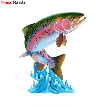 

Three Ratels FC68 Cool Jumping Blue Green Jumping Trout 3D Fish Wall Art Stationery Sticker Decal on Car Bike Motorcycle