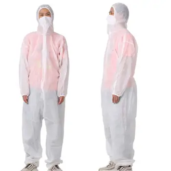 

Men Hooded Disposable Coveralls Non-Woven Elastic Cuffs Zip-Front Bodysuit Liquid Protection Laboratory Isolation Full Body