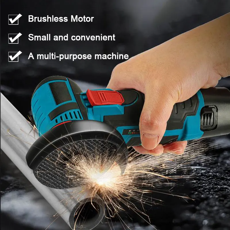 Brushless 12V Mini Angle Grinder Machine 500W Cordless Polishing Angle Grinding Machine with Two Batteries Tool Grinder Machine