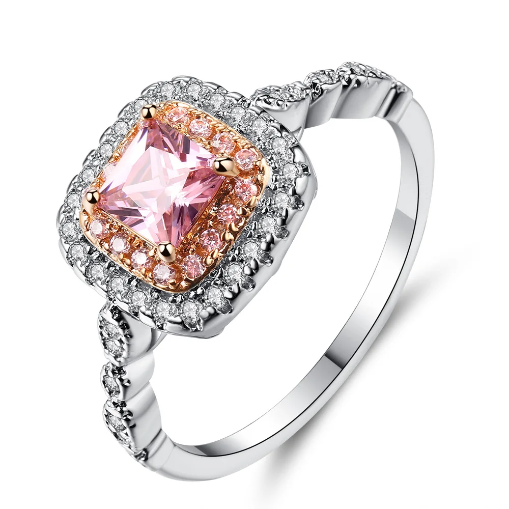

FS1351 Double-color electroplated micro-zircon diamond ring with square diamond ring
