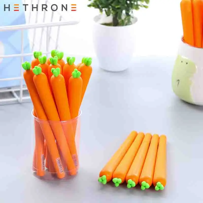 Hethrone 2 шт милые гелевые ручки в форме морковки для письма, школьные офисные принадлежности, 0,35 мм силикагель, мягкая ручка для письма, креативная Ручка kawaii
