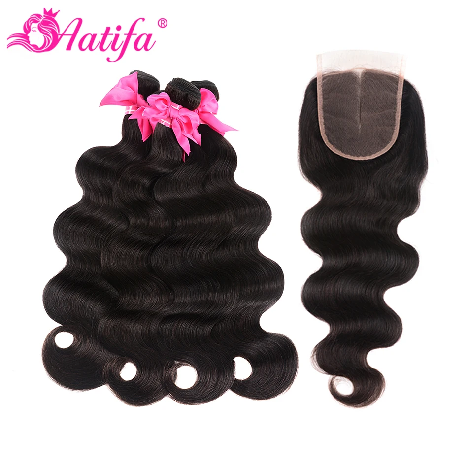 Peruvian Hair Bundles With Closure Remy Body Wave Bundles With Closure Human Hair 4 Bundles With Closure Aatifa Hair