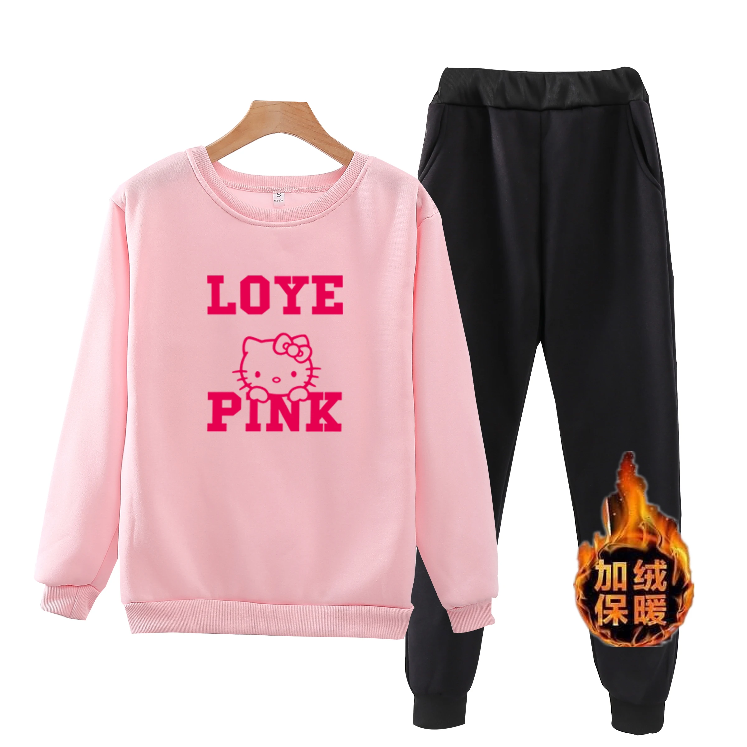 P105 hello-kitty Новинка брендовый спортивный костюм модные толстовки Женская Спортивная одежда комплект из двух предметов флисовая толстовка+ брюки
