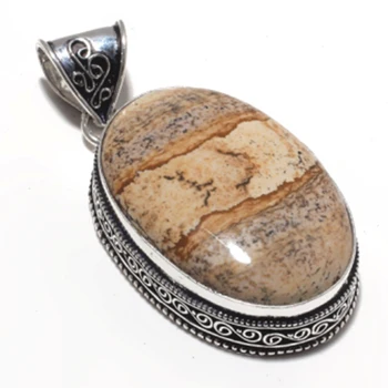

Genuine Picture Jasper Pendant 925 Silver Overlay over Copper Hand made Women Jewelry, P8825