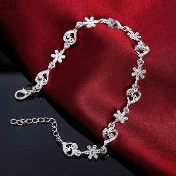Beautiful for women 925 Sterling Silver bracelet noble HEART lovely chain