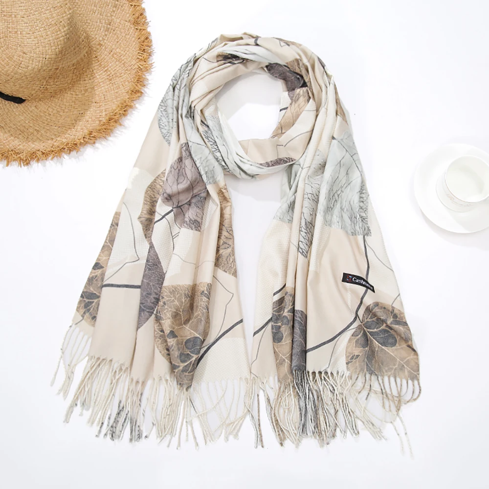 

CZHCQQ High Quality Women Fashion Plants Scarf Women Holiday Head Plaid Luxury Scarfs for Ladies Hair Silk Scarves Long