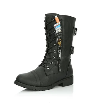 

Women Autumn Platform Boots Female Lace Up Punk Boot Plus Size Buckle Strap Ladies Low Heel Shoes