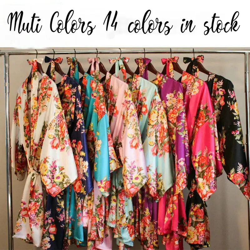 

YUXINBRIDAL 2019 New Robe Floral Bridesmaid Robes Satin Robe Gowns Bride Wedding Robe Silk Kimono Robe