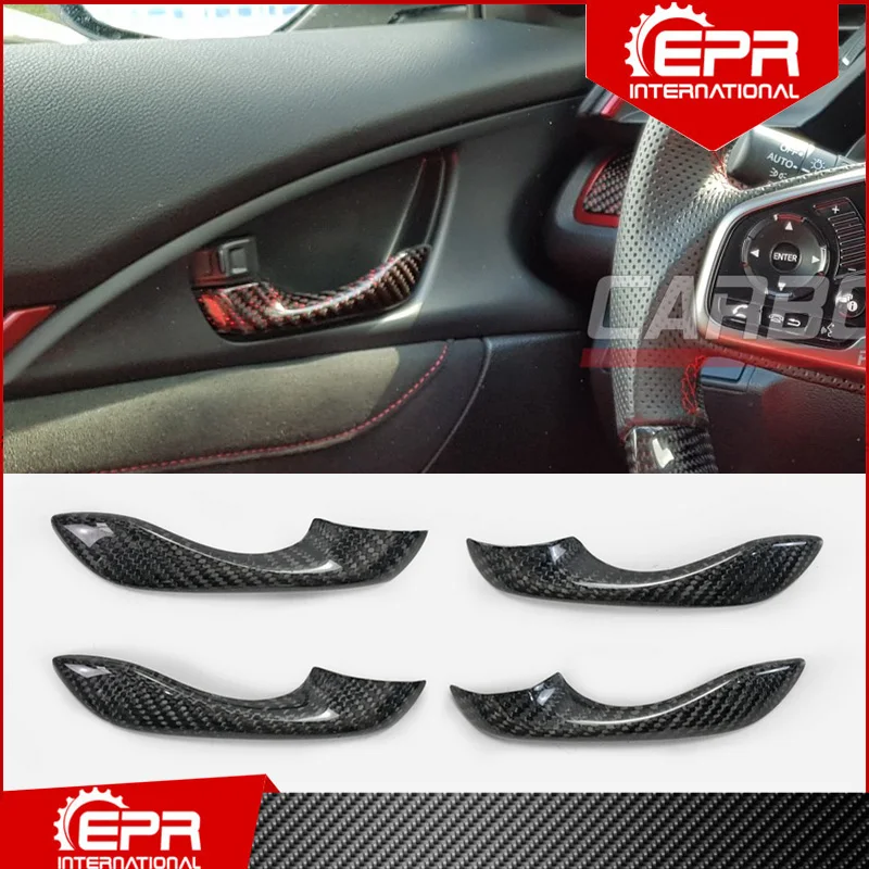 For Civic Type R FK8 2017+ Carbon Fiber Front &amp Rear Inner Door Handle Trim Glossy Interior Racing Part Body Kit | Автомобили и