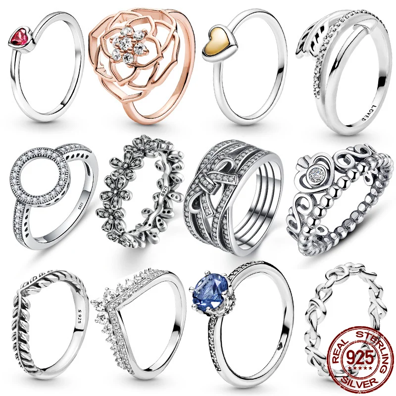 925 Sterling Silver Rings For Women Blue Zircon Sparkle Crown Ring Making Jewelry Gift Party Engagement silver ring wedding rings silver rings