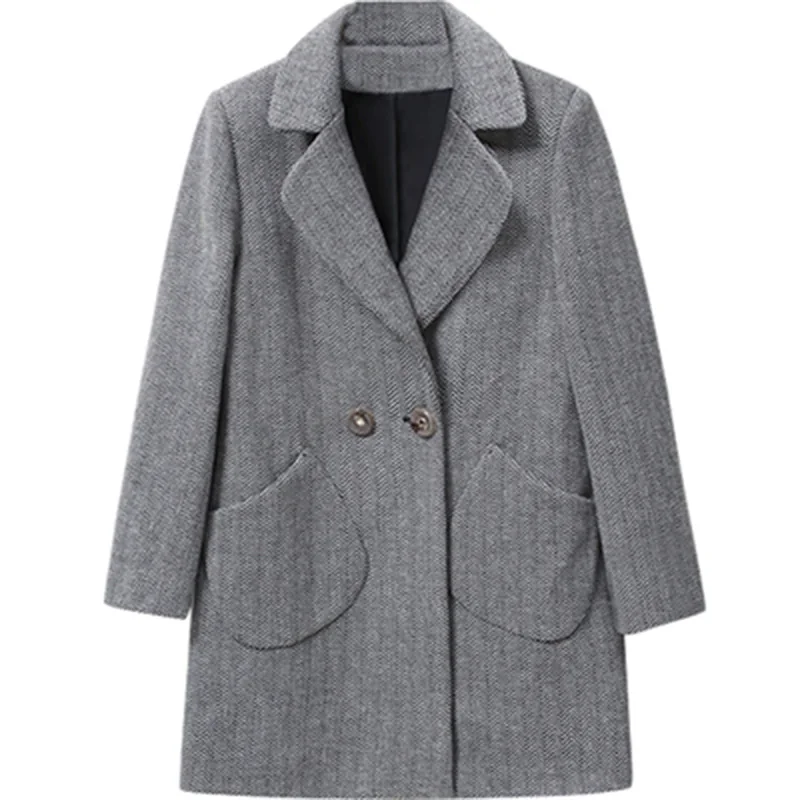 Женское свободное шерстяное пальто среднего возраста размера плюс, женская зимняя куртка средней длины, модное шерстяное пальто для мамы, верхняя одежда 5XL