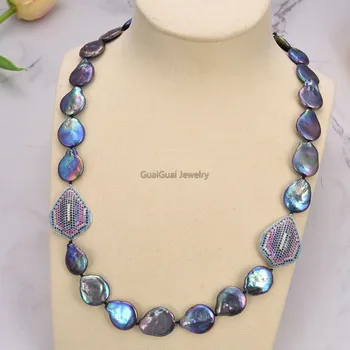 

GG Jewelry 23'' Black keshi Pearl CZ Connector Necklace