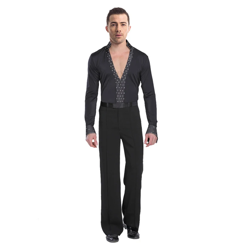 

Men's Long Sleeve Pants Latin Dance Suit Modern Dance International Dance Stage Performance Practice Clothes White Black