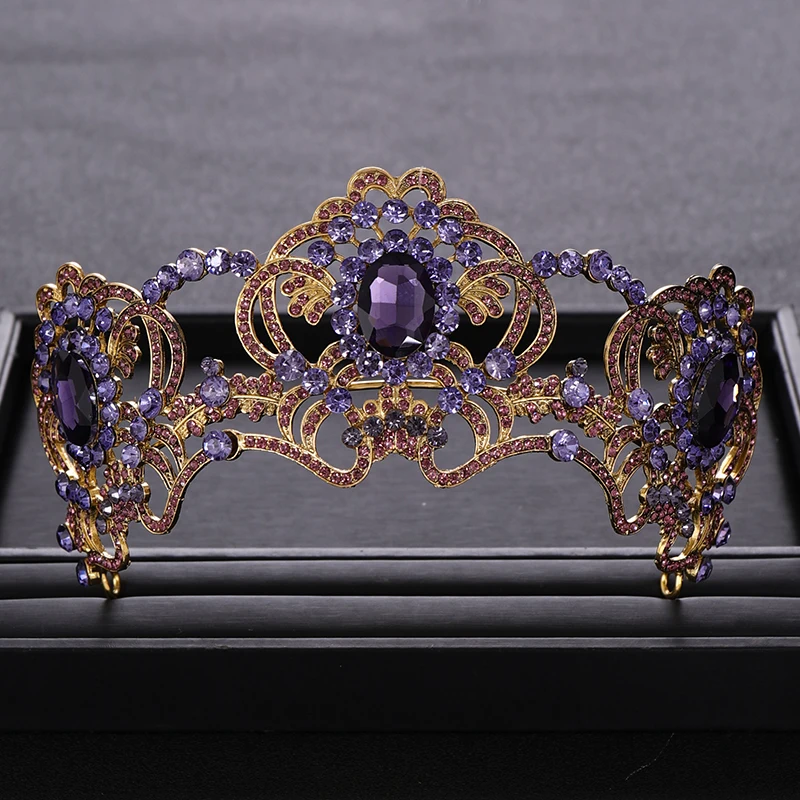 Vintage Wedding Crown Hair Accessories Baroque Purple Rhinestone Crystal Crown Headband Bridal Hair Accessories Crown Gift