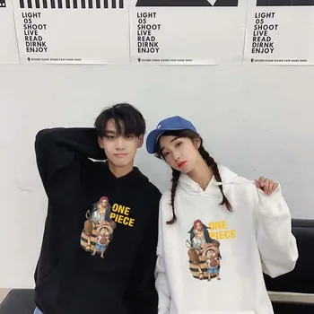 

Men casual round neck hoodies Harajuku One Piece Japanese anime printing fashion unisex hiphop sweatshirt loose streetwear hoody