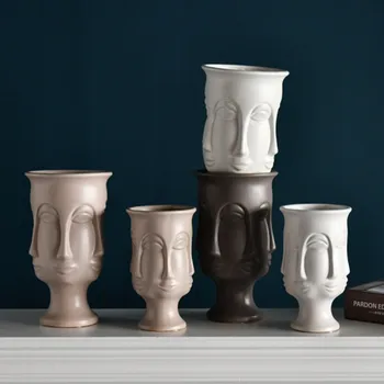 

Nordic Modern Simple Abstraction Multifaceted Human Face Ceramics Vase Personality Creative Dining Table Home Decor A1746