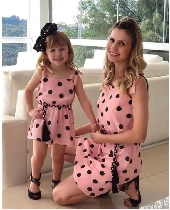 

Parent-Child Clothing Spring Family Matching Outfits mother&daughter Clothing Summer Print Polka Dot Straps Round Neck Dress