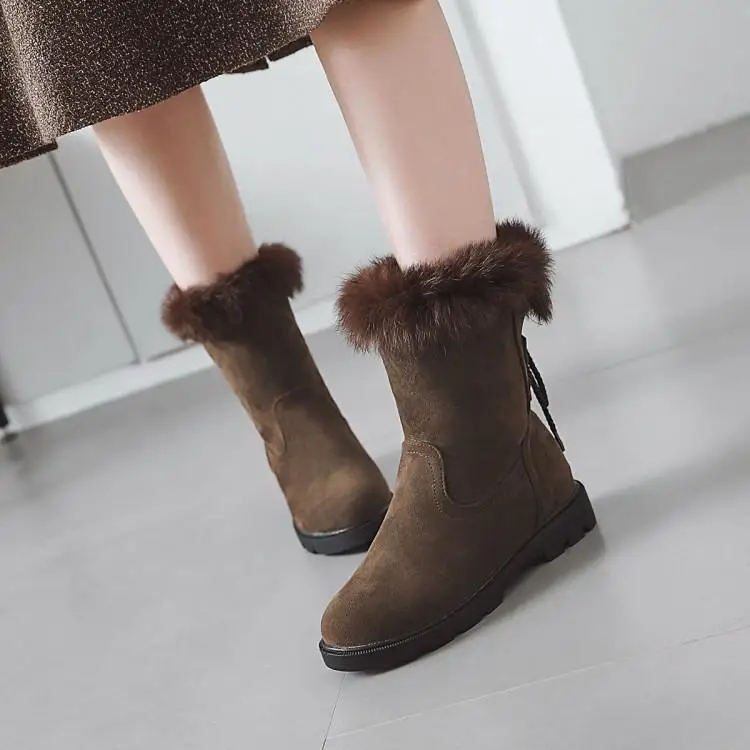 

Ankle Boots For Women Narrow Band Shoes Woman Slip-on Snow Short Plush Womens Low heel Winter Black Botines Mujer 2019 Brown
