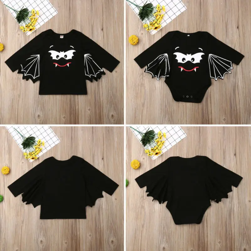 Novelty Halloween Baby Costumes Newborn Baby Girls Boys Brothers Sisters Bat Wings Clothes Romper T-Shirt Cute Kids Clothing