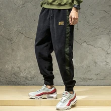 Осень-зима, модные мужские джинсы, свободный крой, боковые полосы, повседневные вельветовые шаровары, японский стиль, уличная одежда, хип-хоп штаны для бега