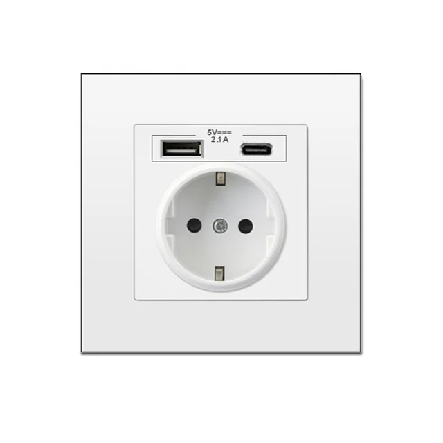Pop Type-C USB Power Socket German, EU Standard USB  Receptacles,USB C Wall Outlet Russian,2.1A Wall Fast Charger Adapter Poland pc panel white