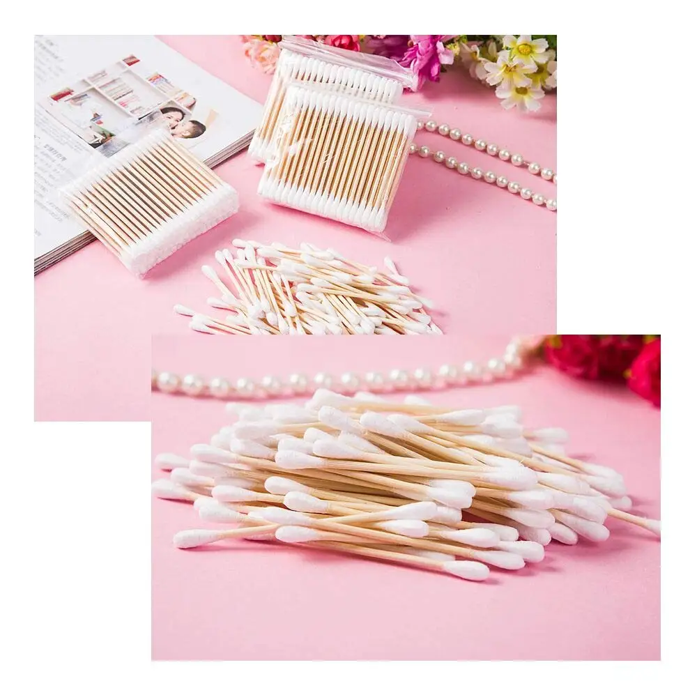 Baby Cotton swabs Hygienic Cleaning Cotton Bar 5 Packs of Natural High Quality Cotton Double-headed Wood