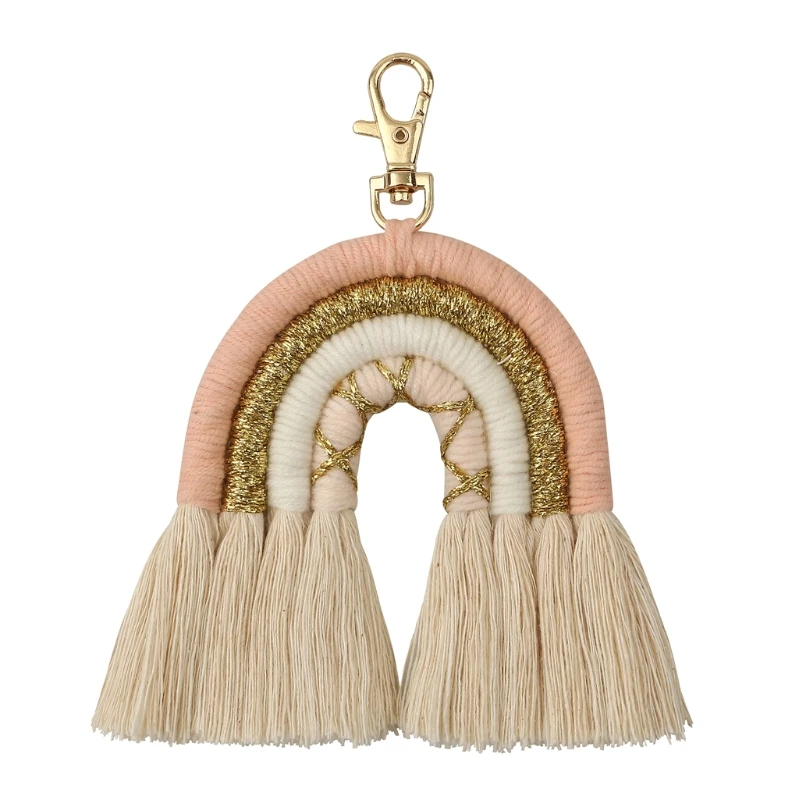 

Rainbow Keychains Women Boho Key Holder Keyring Macrame Bag Charm Car Hanging P31B