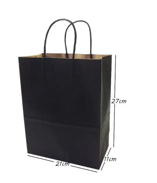 10 Pcs/lot Gift Bags With Handles function High-end Black Paper Versatile 6 Size Recyclable Environmental Protection Bag - Цвет: 27X21X11