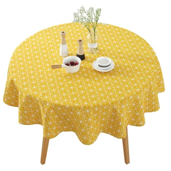 

150CM Cotton and Linen Round Tablecloth Round Yellow Table Cover Mat Decoration