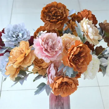 

10Pcs Fake Roman Peony (2 heads/piece) 26.38" Length Simulation Autumn Peonia for Wedding Home Decorative Artificial Flowers