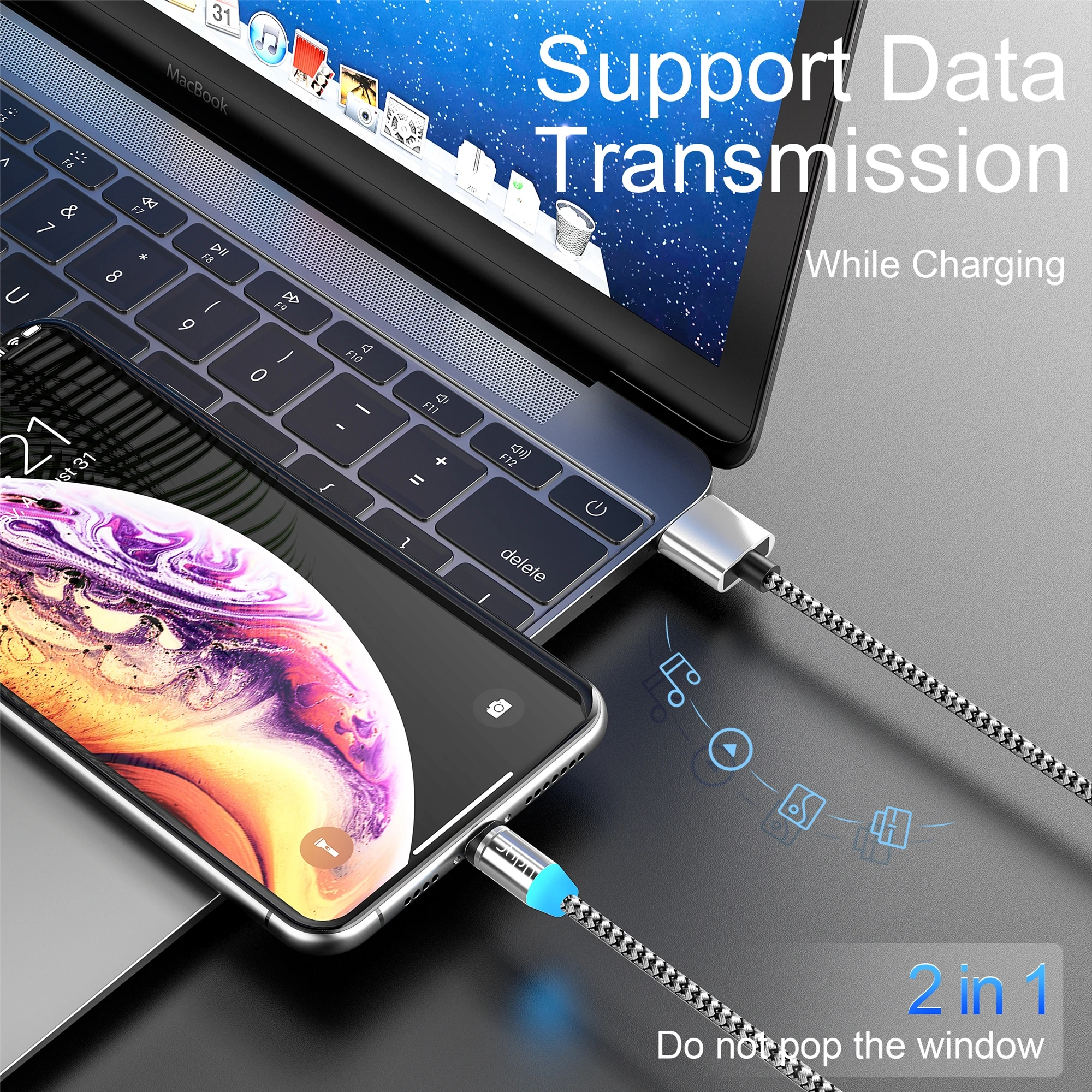 Магнитный кабель Udyr Micro USB Type C для iphone Samsung Android 2 м магнитное зарядное устройство