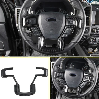 

for Ford F150 F-150 2015-2019 Accessories ABS Carbon Fiber Interior Steering Wheel Button Decorative Cover Trim 1pcs Car Styling
