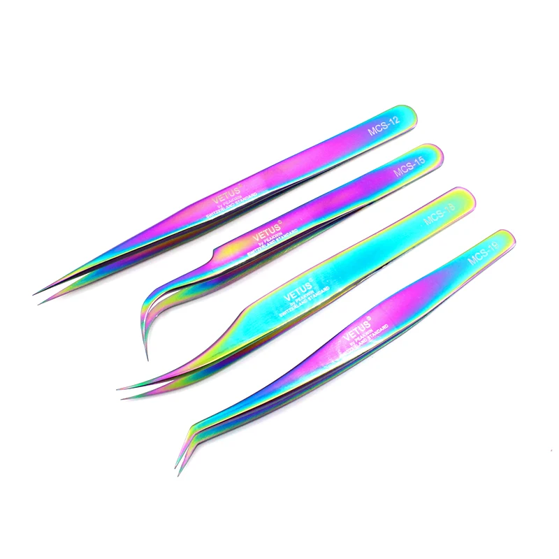 2개/박스 VETUS 속눈썹 연장용 핀셋 3D/6D 볼륨 속눈썹 핀셋 스테인리스 스틸 고정밀 핀셋 (박스 포함)