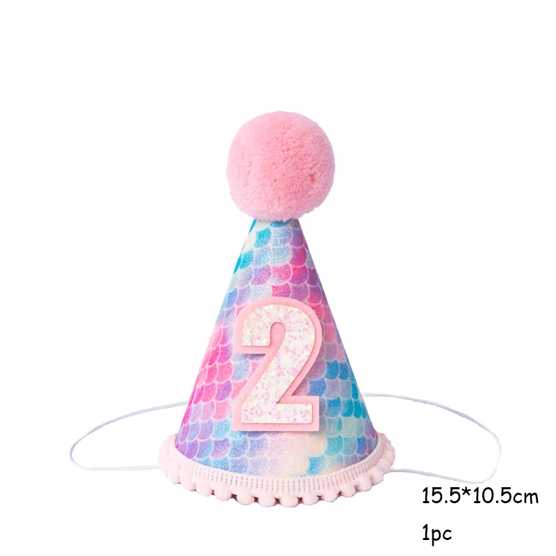 Scale cap 2 Красочный день рождения радуга Корона Кепки 1/2/3 лет детей Baby Shower в форме рыбьего хвоста шляпа с веревкой Happy ободок для дня рождения вечерние Декор - Цвет: Scale cap 2