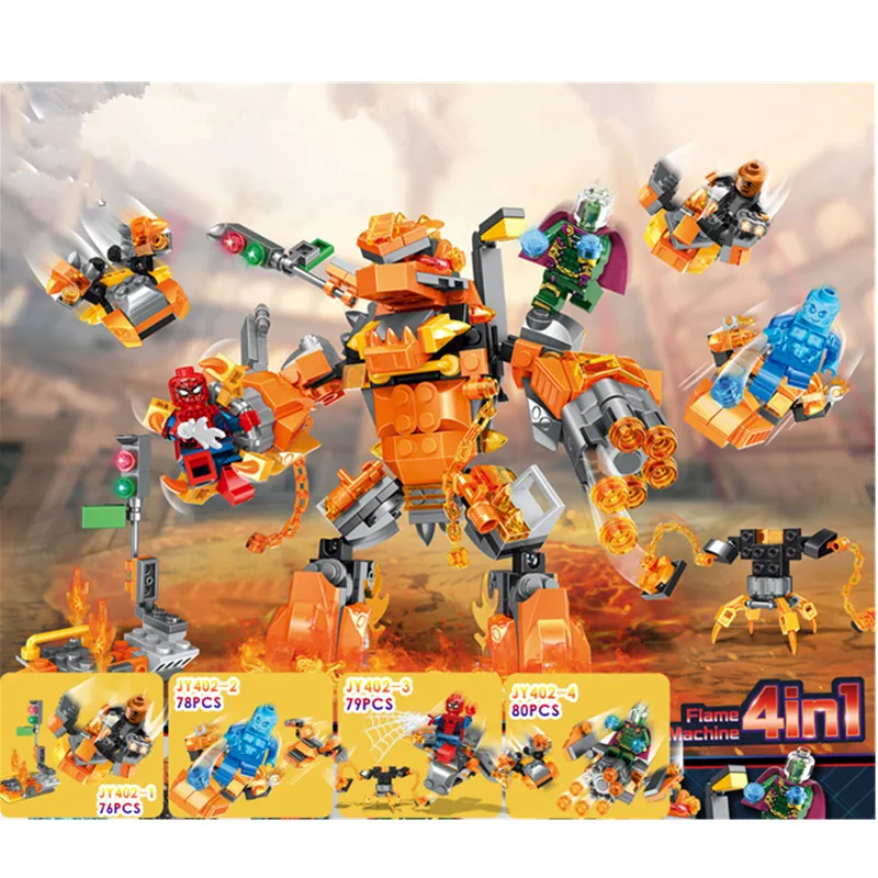 

4Pcs Marvel Avengers Super Heroes Molten Man Venom Building Blocks Bricks Kids Toys Juguetes