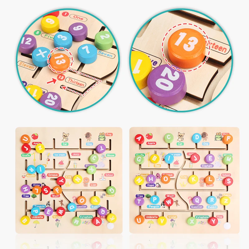 Kids Toys Montessori Wooden Toys Maze Slide Puzzle Jigsaw Board Alphabet Digital Matching Early Educational Toys For Children