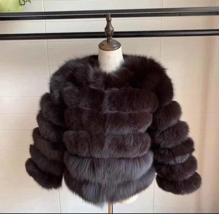 Новинка, женская короткая куртка из натурального Лисьего меха, куртка из натурального Лисьего меха, зимняя теплая Модная куртка в европейском уличном стиле - Цвет: brown