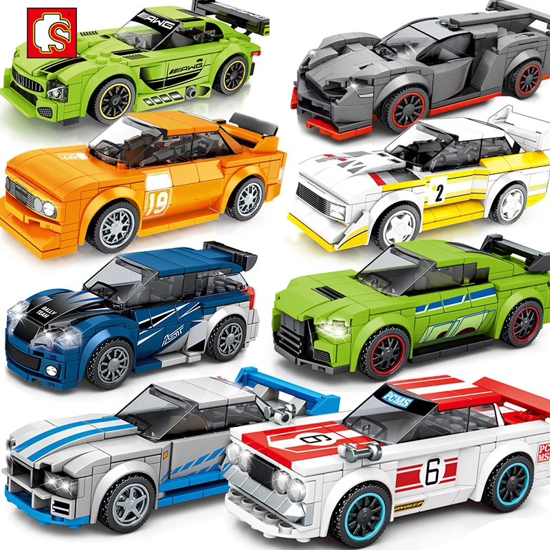 Sembo-bloques de construcción de coches de carreras para niños, juguete de ladrillos para armar coche deportivo de carreras, serie City Speed Champions, Compatible con garaje
