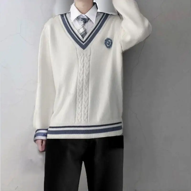 Details about   New JK/DK Uniform Autumn and Winter Thickening Student V-neck Sweater Pullover