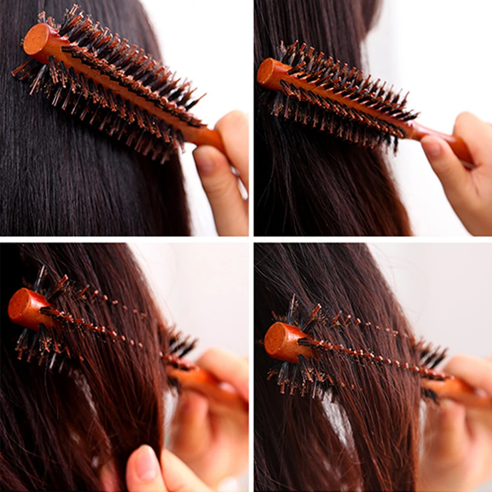 Professional Portable Protective Curly Hair Comb Round Brush Wood Handle Bristle Anti-static Hairdressing For Salon/Home