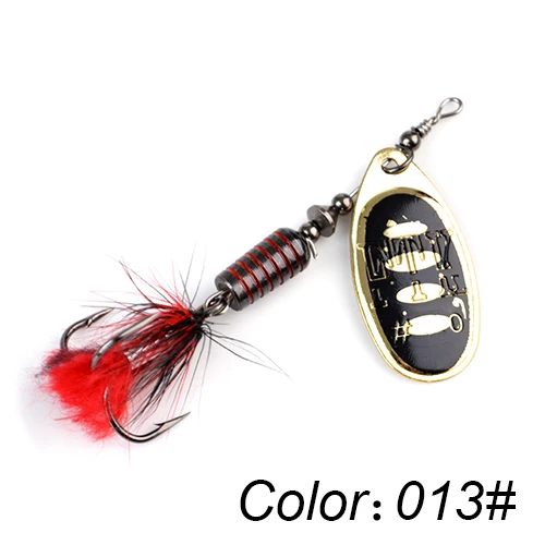 FTK 1pc Spinner Bait 7.5g 12g 17.5g Hard Spoon Bass Lures Metal Fishing Lure With Feather Treble Hooks For Pike Fishing 013