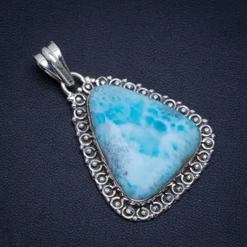 

Natural Caribbean Larimar Unique Punk Style 925 Sterling Silver Pendant 2" N221
