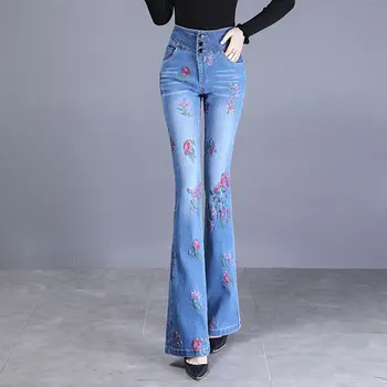 

Women's jeans New Spring autumn printing Slim High waist Skinny Flare Pants Full Length jeans N0185