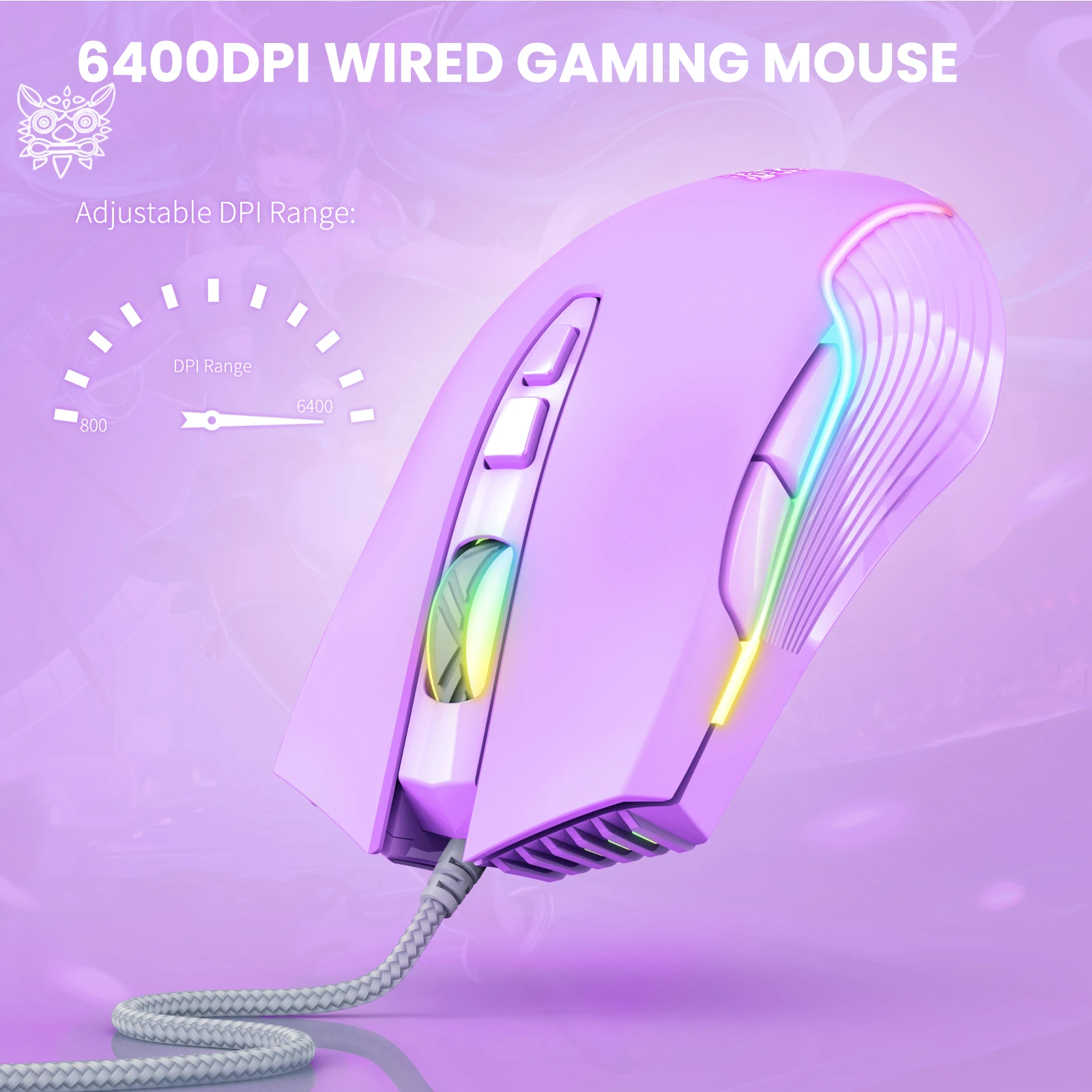 USB Wired Gaming Mouse, 6-Speed DPI Adjustable 6400DPI, 7-Button RGB Light Optical Mouse, Suitable For PC, Laptops, Gamer