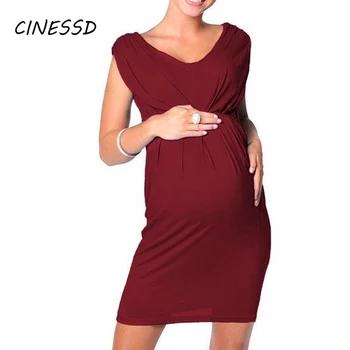 

Maternity Pregnant Dresses Women Casual V-Neck Solid Dress for Pregnant 2020 Summer Sleeveless Dress pregnancy gowns for photo