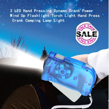 

3 LED Hand Pressing Dynamo Crank Power Wind Up Flashlight Torch Light Hand Press Crank Camping Lamp Light