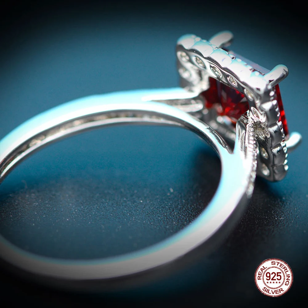 Трендовое роскошное рубиновое кольцо драгоценные камни натуральное для драгоценное серебряное кольцо с голубым топазом кольца из стерлингового серебра 925 для женщин помолвка